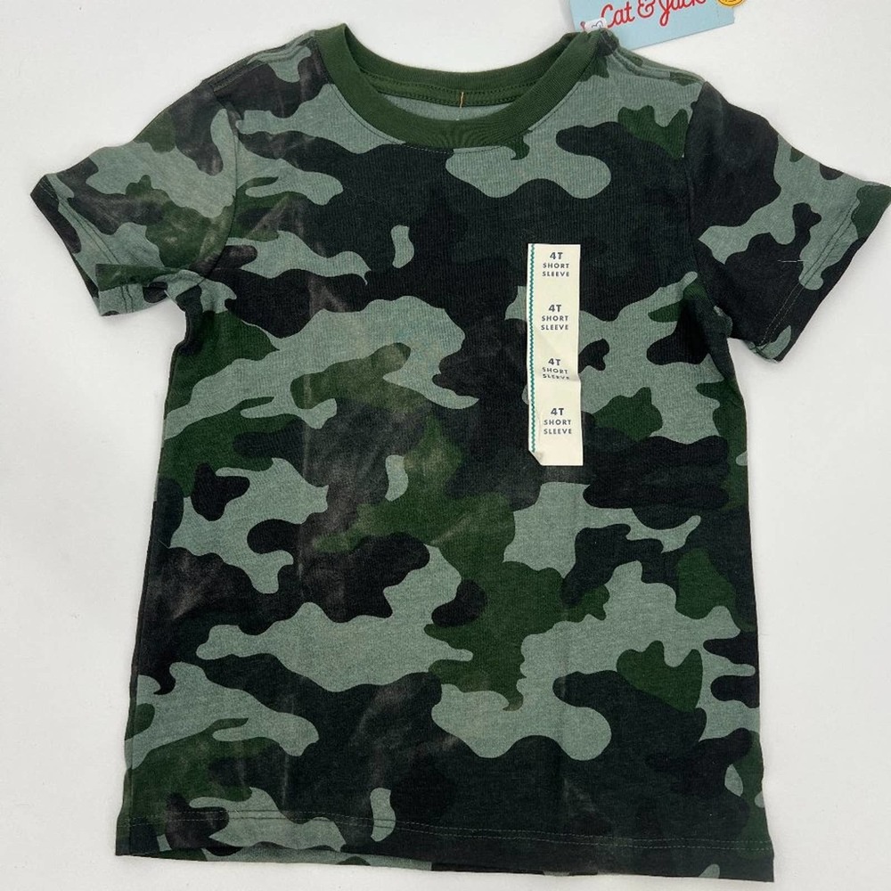 Cat & Jack Boys Short Sleeve Crewneck Camouflage Print T-Shirt Green Camo 4T NWT - Picture 2 of 7